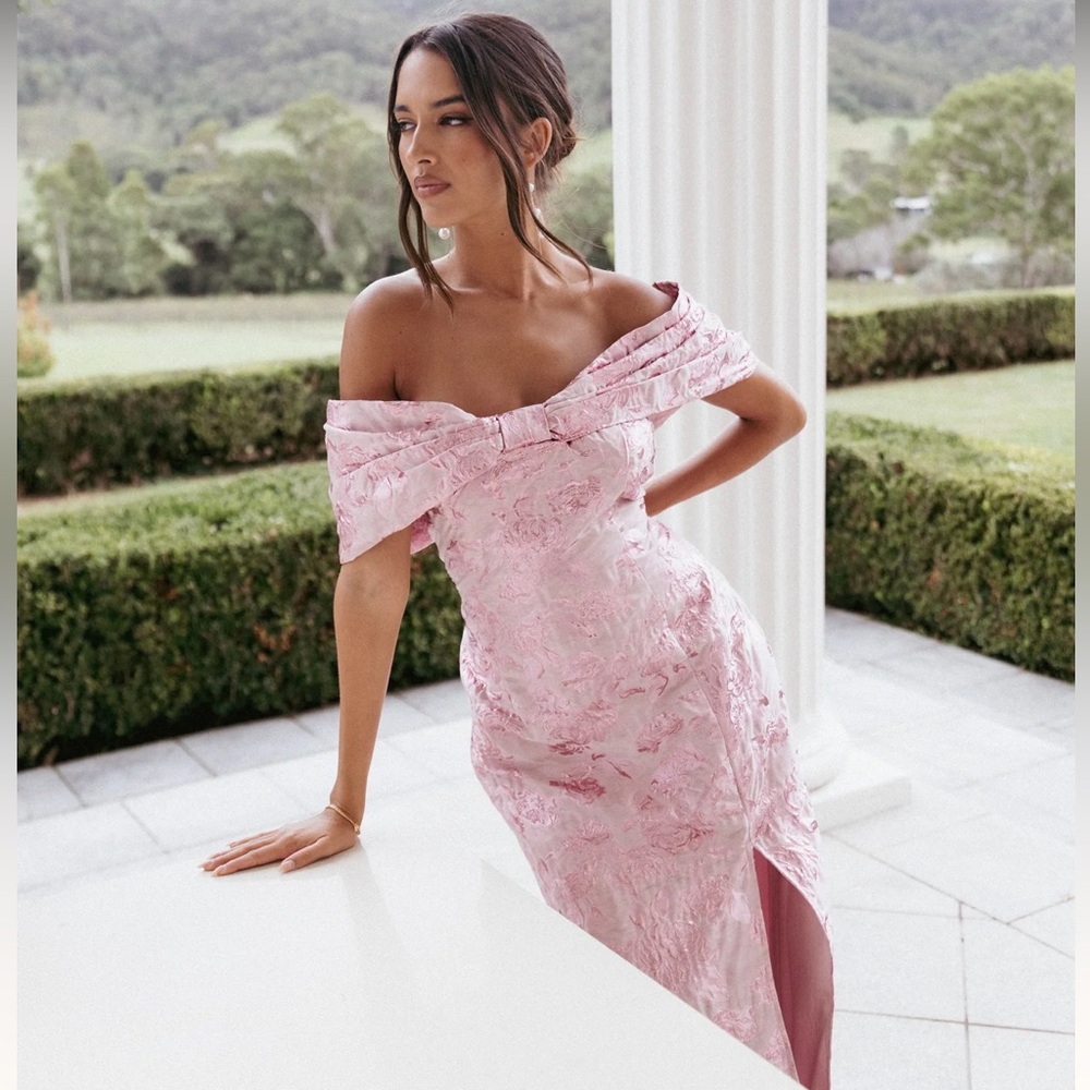 Petal & Pup One-Shoulder Pink Jacquard Dress